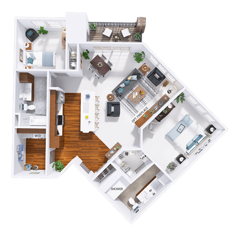 a 3d floor plan of a house with bedrooms and a living room